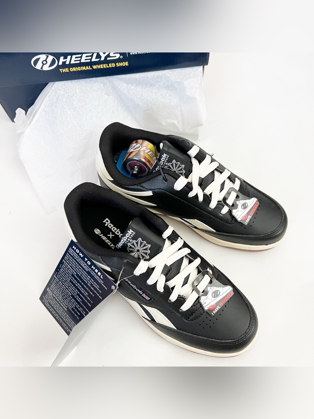 NIB Genuine Reebok x Heelys Club C Limited Edition Skate Shoes in Black/Cream 6